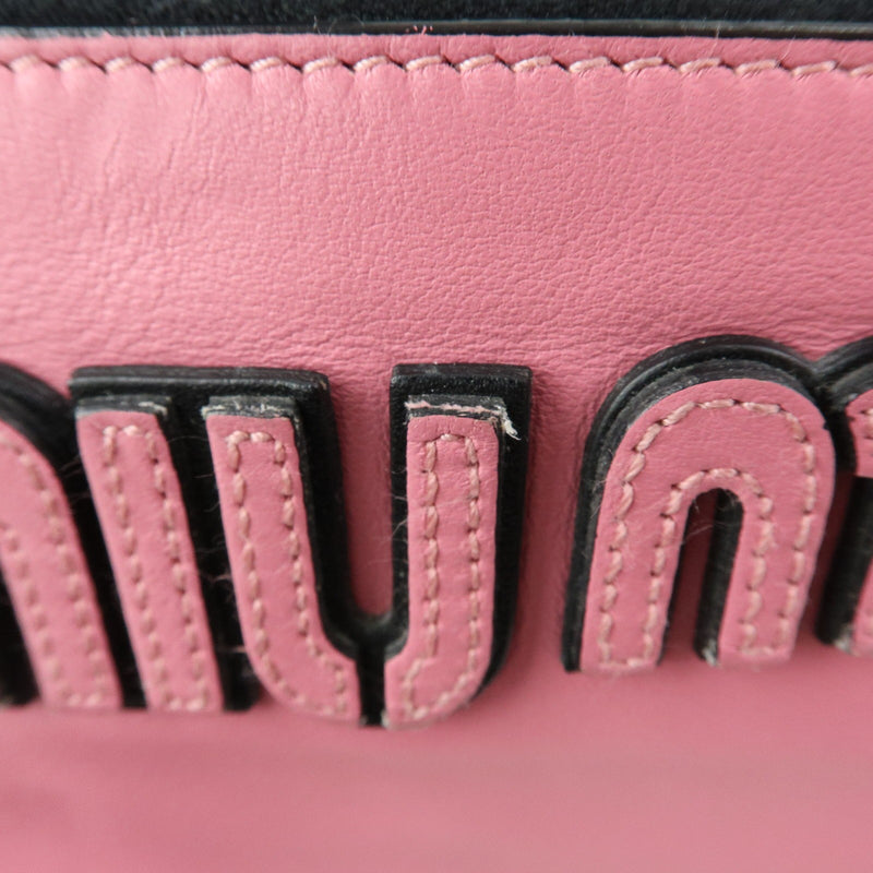 Miu Miu Logo Chain Clutch Shearling Pink Leather