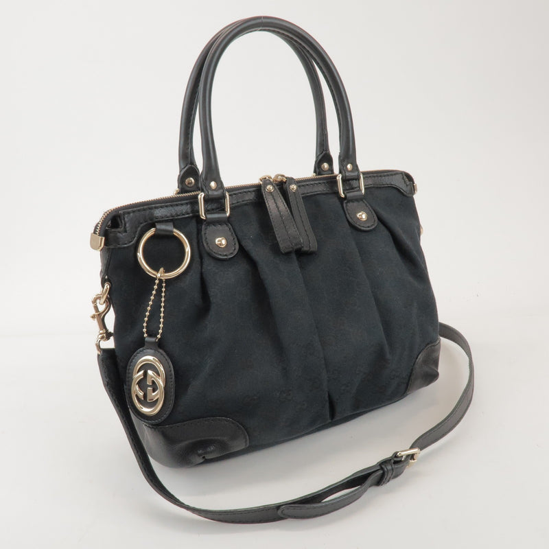 Gucci Sukey Top Handle Satchel Gg Canvas With Leather Black