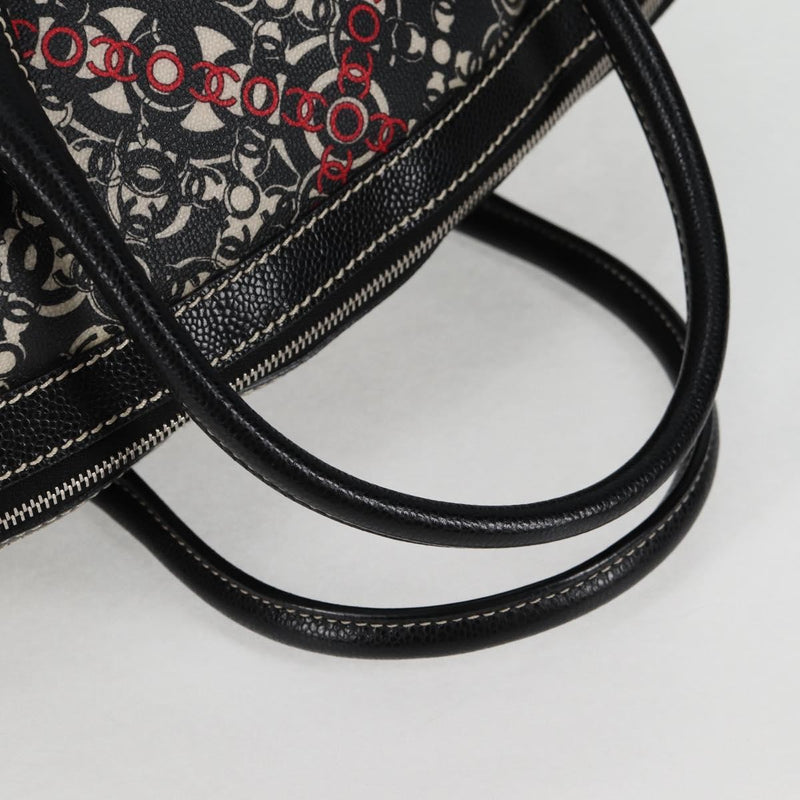 Chanel Optic Coco Bowler Printed Coated Canvas With Caviar Black Bag