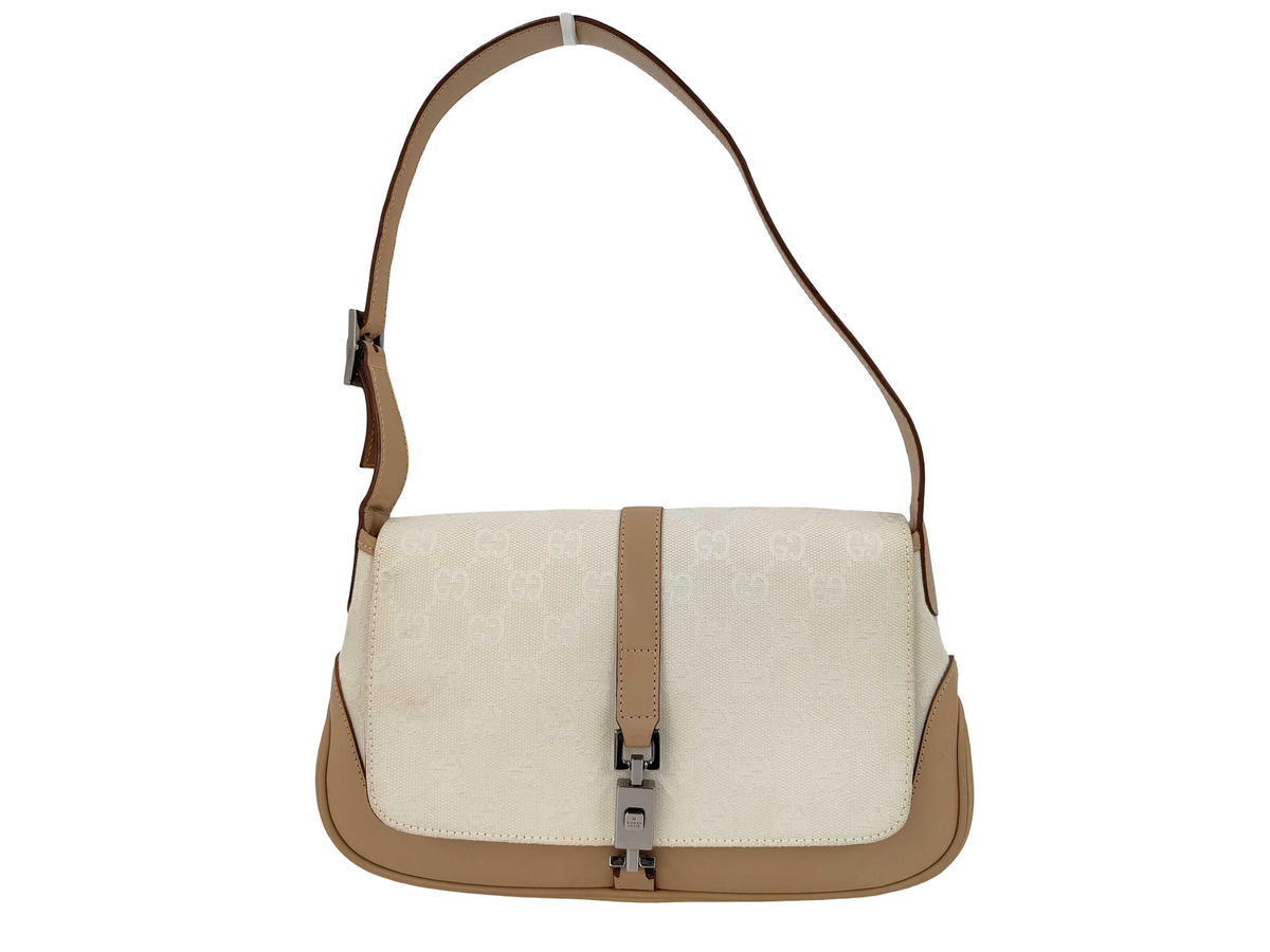 Gucci Jackie Flap Canvas And Leather Beige Bag