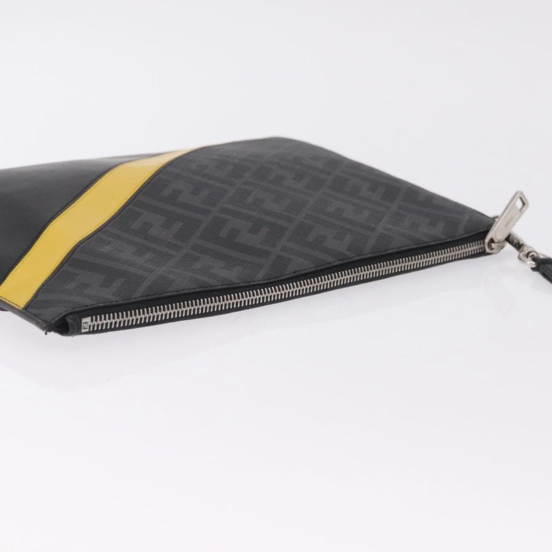 Fendi Zip Flat Wristlet Zucca Coated Canvas And Leather Black Bag