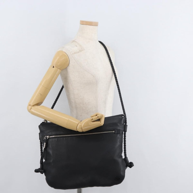 Gucci Braided Strap Zip Messenger Leather Black