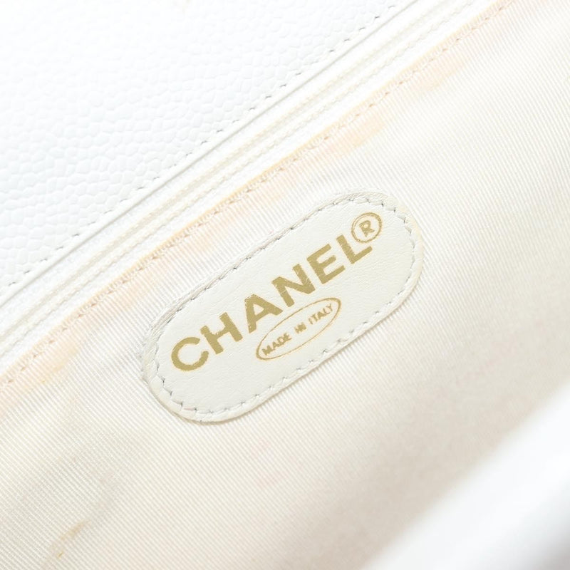 Chanel Vintage Wooden Quilted Caviar White Leather Bag