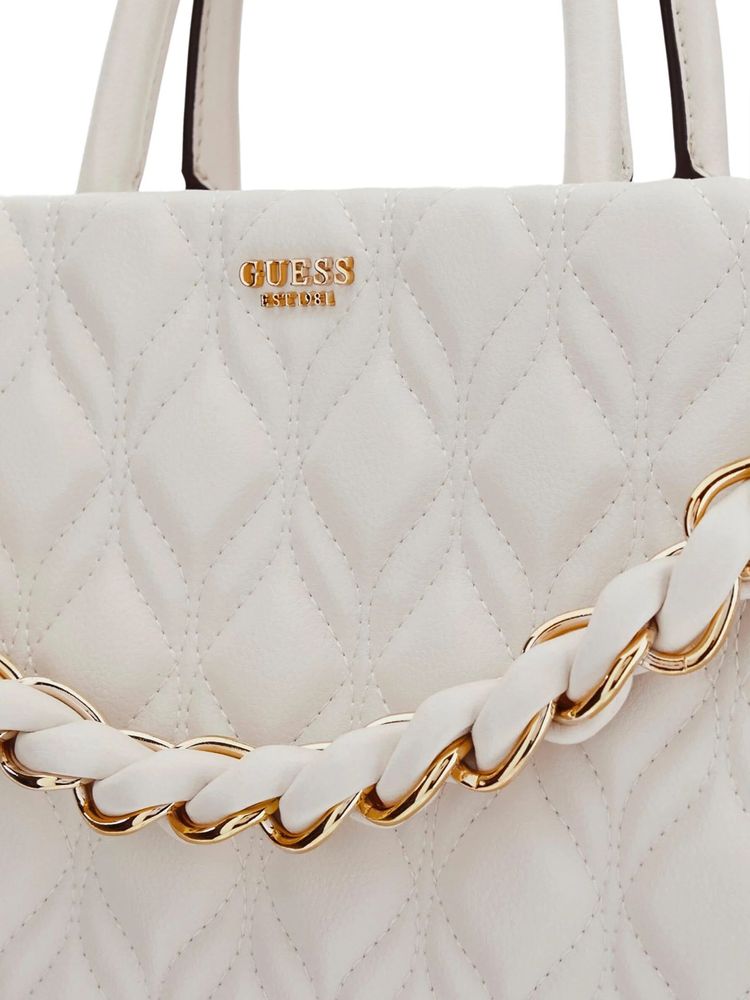 Guess Quilted Polyurethane Shoulder Bag — White
