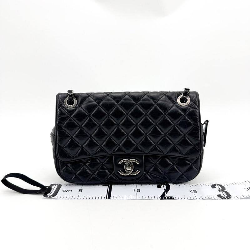 Chanel Flap Messenger Quilted Calfskin Black Leather