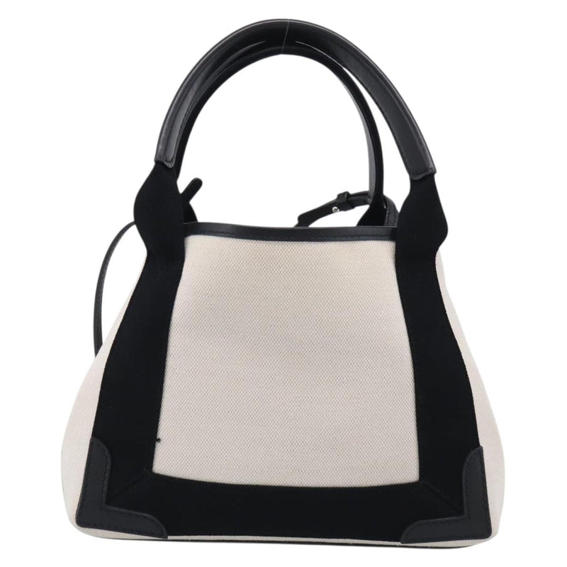 Balenciaga Navy Cabas Canvas With Leather White Bag