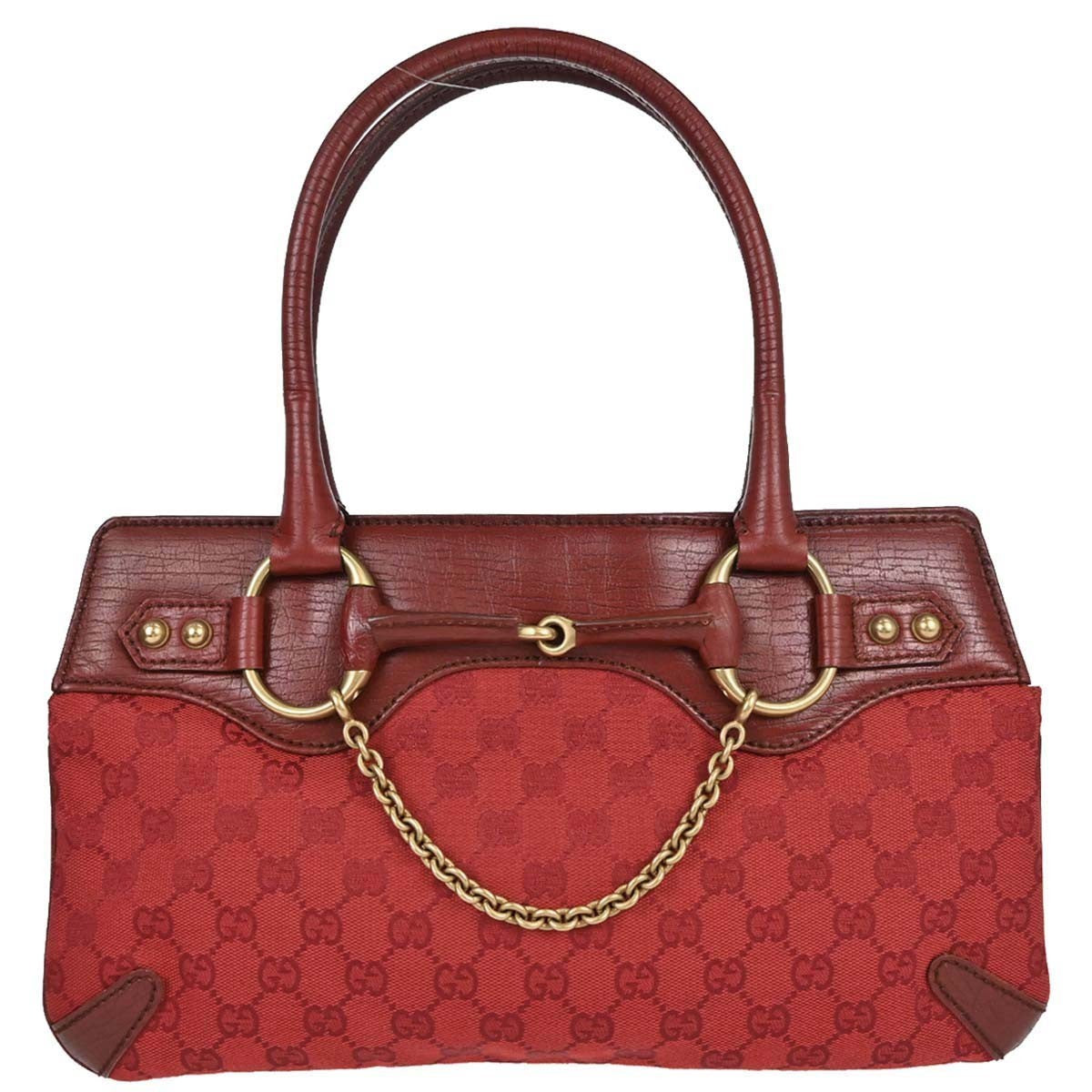 Gucci Horsebit Bracket Gg Canvas Red Bag