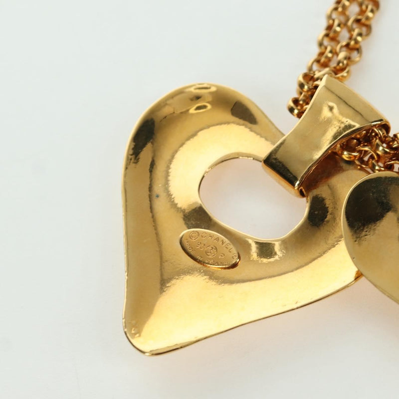 Chanel Vintage Cc Heart Pendant Long Metal Gold Bijoux