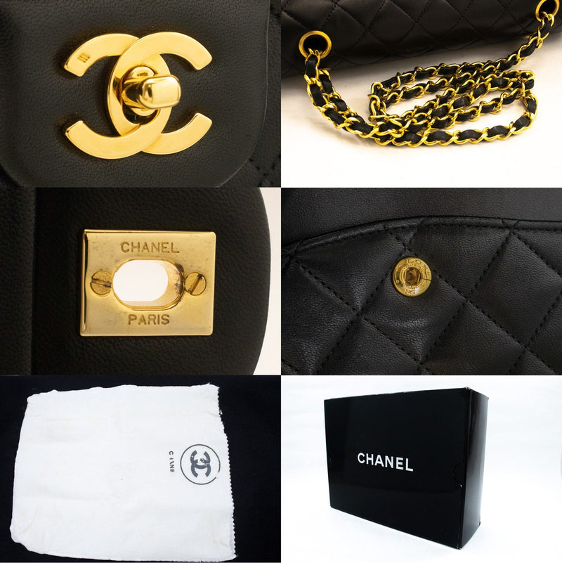 Chanel Vintage Square Classic Double Flap Quilted Leather Black Bag