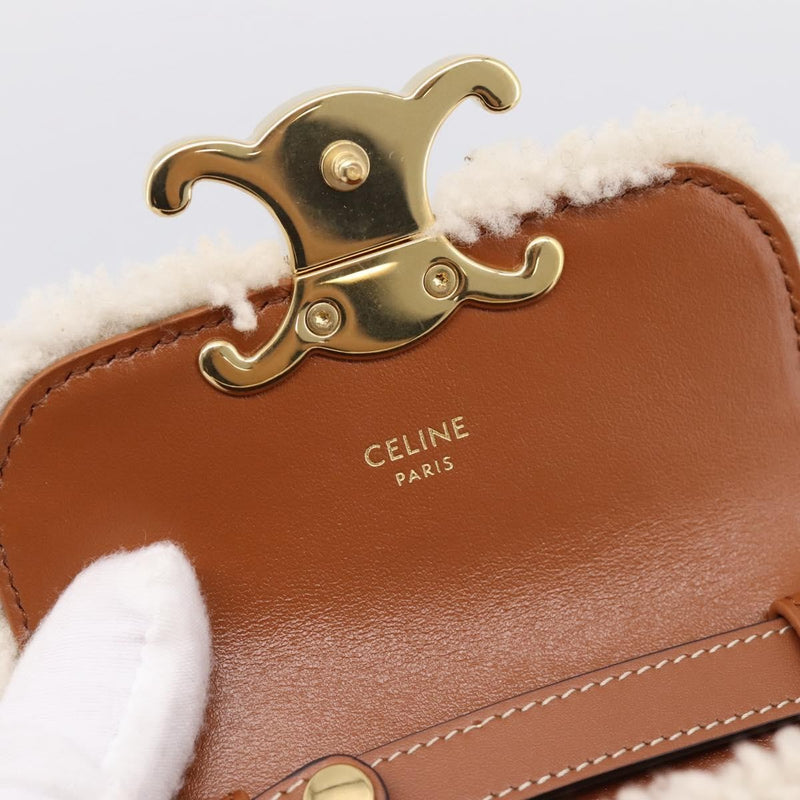 Celine Triomphe Shoulder Shearling Beige Wool Bag