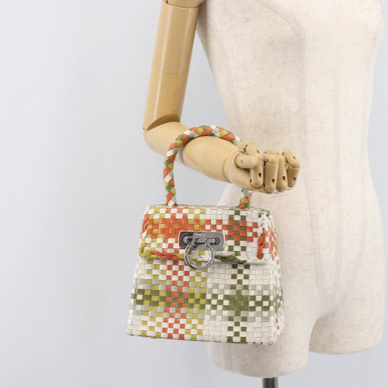 Salvatore Ferragamo Gancini Top Handle Woven Leather Multicolour Bag