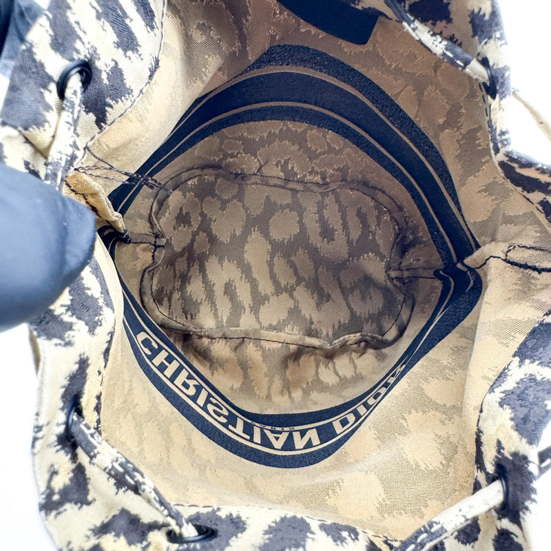 Christian Dior Logo Travel Drawstring Printed Fabric Beige Canvas Bag
