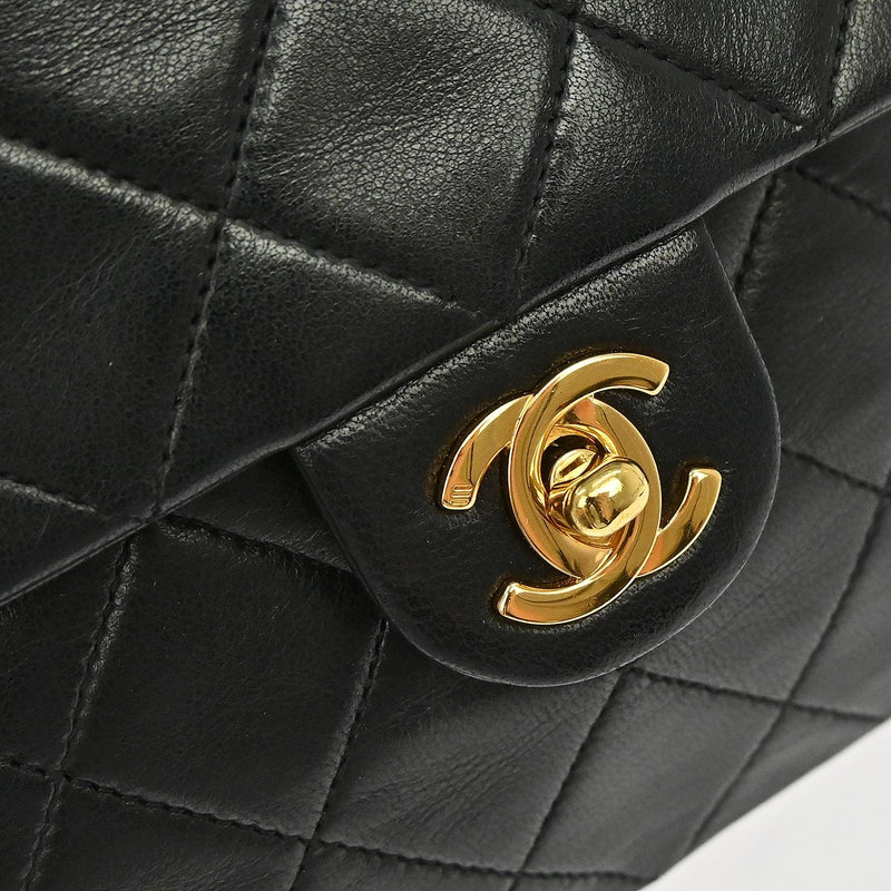 Chanel Vintage Square Classic Flap Quilted Lambskin Black Leather Bag