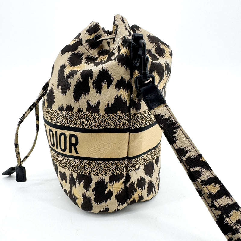 Christian Dior Logo Travel Drawstring Printed Fabric Beige Canvas Bag