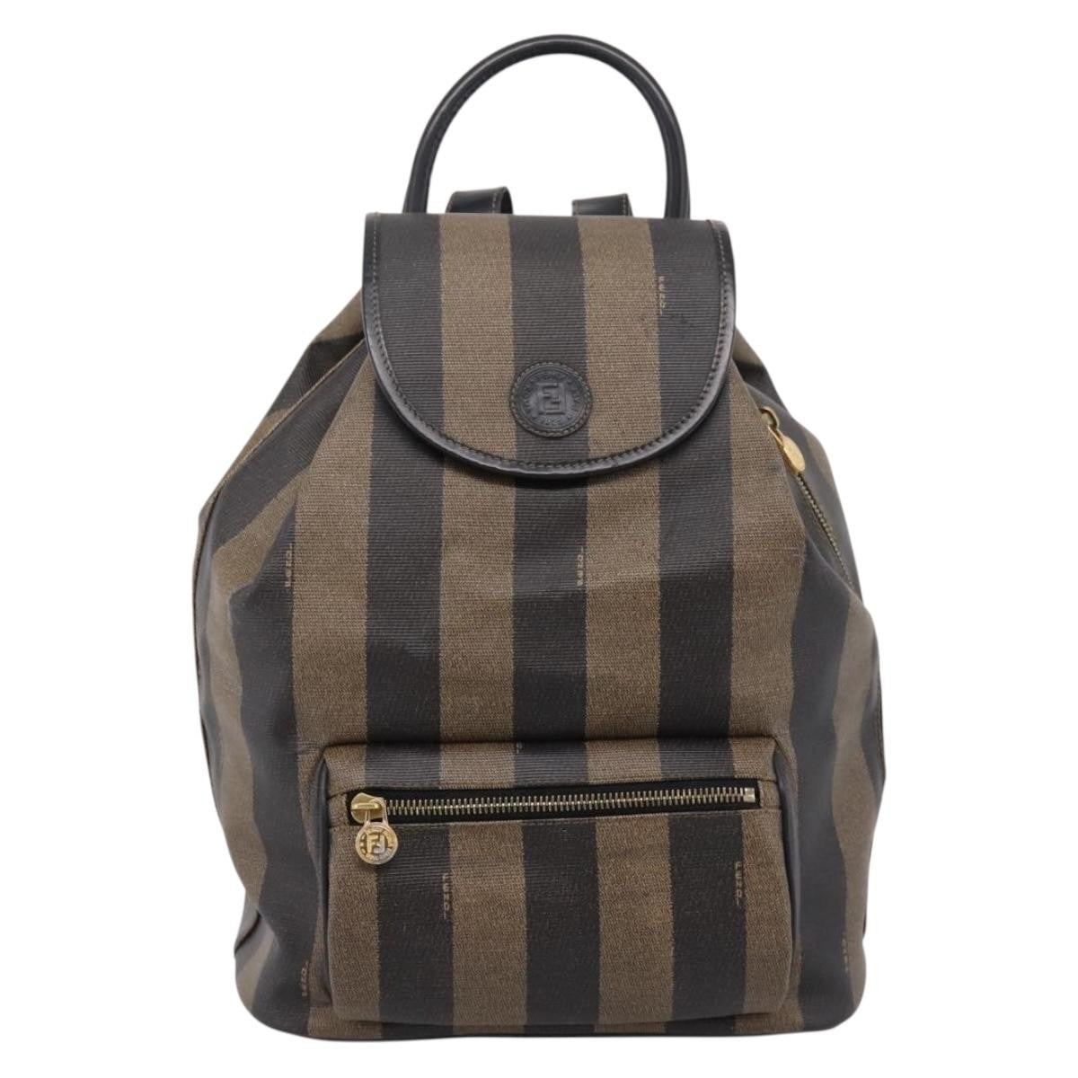 Fendi Vintage Pequin Logo Coated Canvas Brown Bag