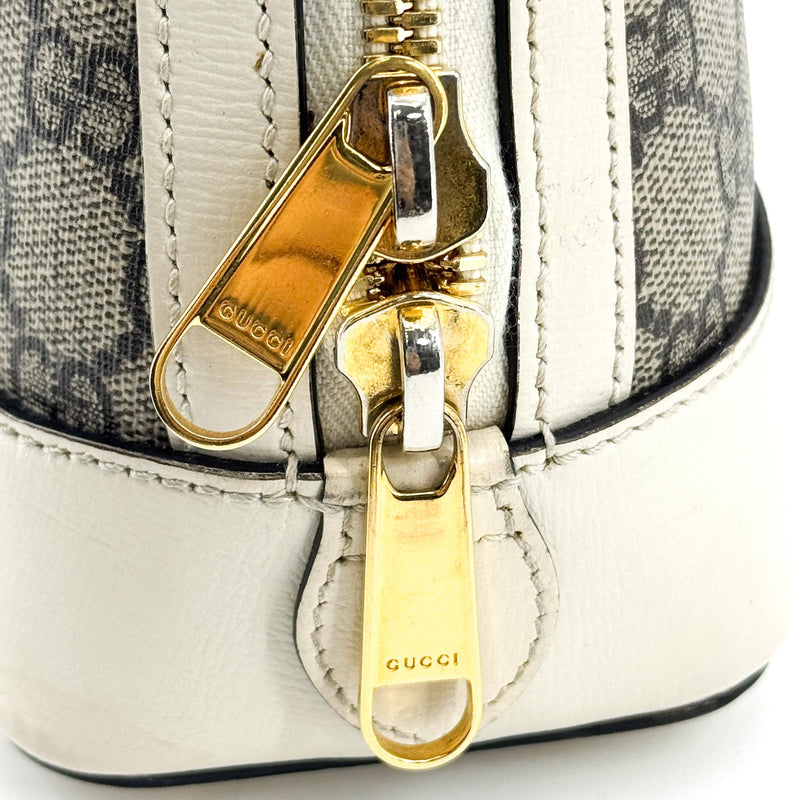 Gucci Horsebit 1955 Top Handle Gg Coated Canvas With Leather Beige Bag