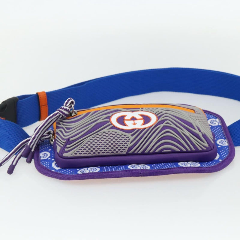 Gucci Panelled Front Pocket Belt Gg Jacquard Nylon And Rubber Purple Bag