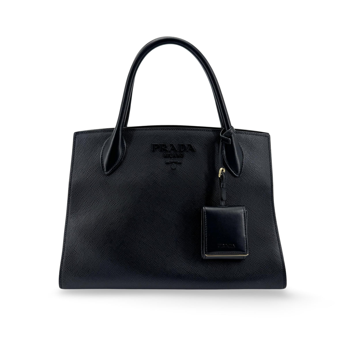 Prada Monochrome Saffiano With City Calf Black Leather Bag