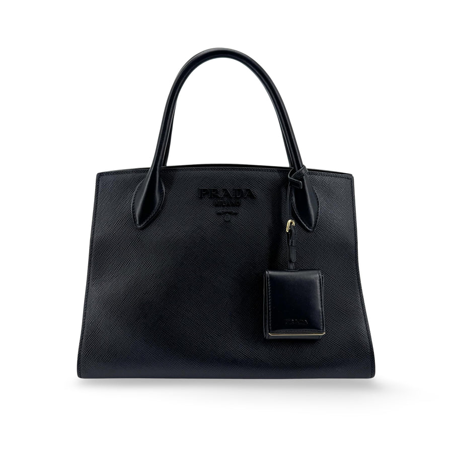 Prada Monochrome Saffiano With City Calf Black Leather Bag