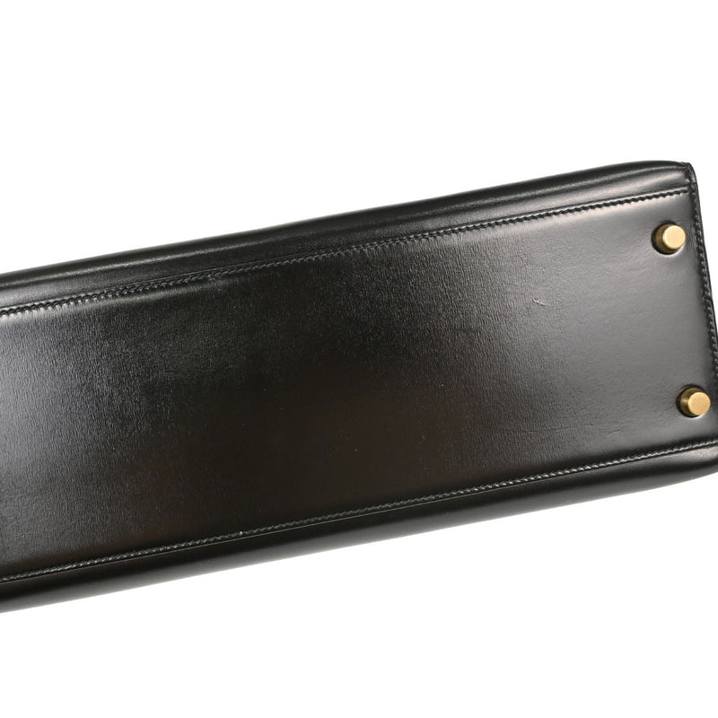Hermes Kelly Black Box Calf With Gold Hardware Calfskin Bag