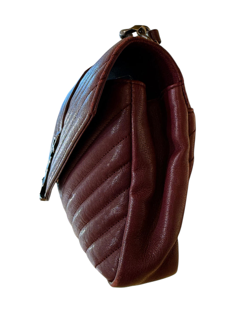 Saint Laurent Classic Monogram College Matelasse Chevron Leather Burgundy Bag