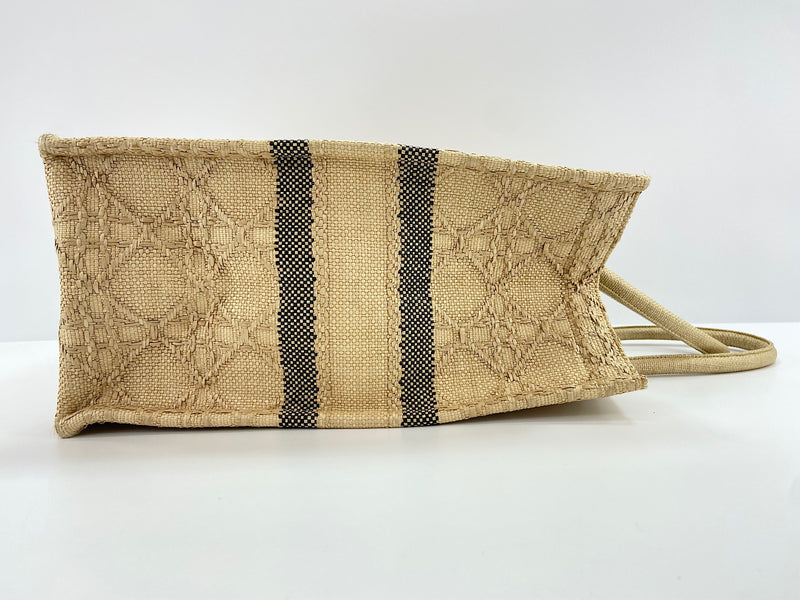Christian Dior Book Cannage Embroidered Raffia Beige Canvas Bag