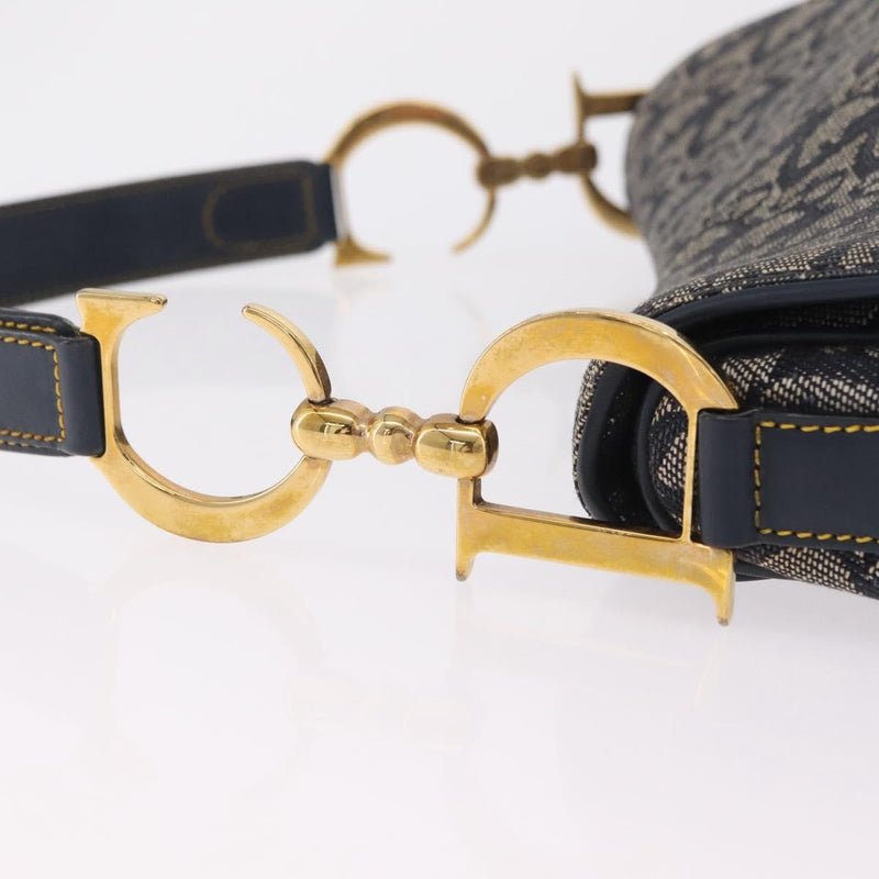 Christian Dior Vintage Double Saddle Diorissimo Canvas Navy Bag
