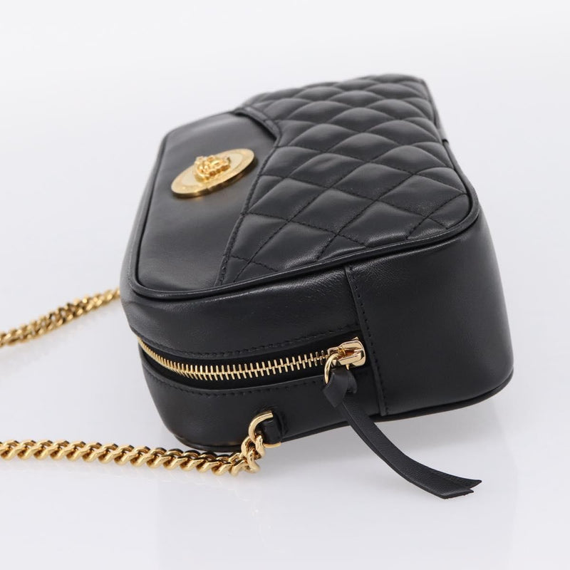 Versace Medusa Icon Front Slip Pocket Camera Quilted Leather Black Bag