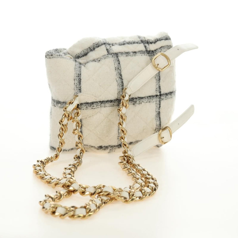 Chanel Duma Drawstring Quilted Wool Tweed Beige Bag