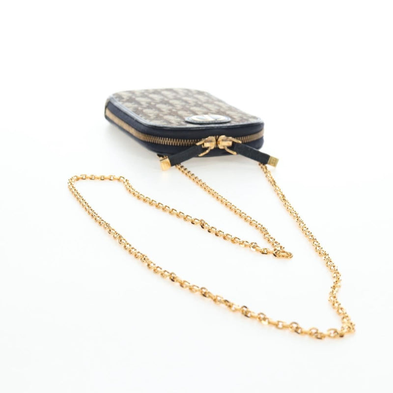 Christian Dior 30 Montaigne Phone Holder On Chain Oblique Canvas Navy Bag