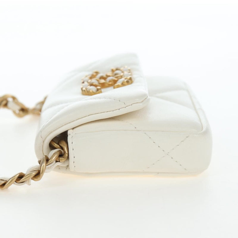 Chanel 19 Card Holder On Chain Quilted Leather White Bag