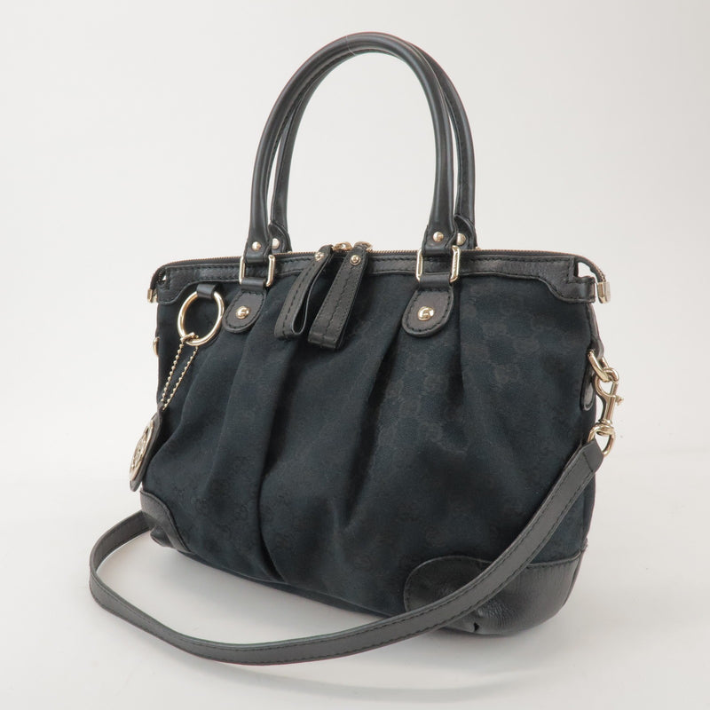 Gucci Sukey Top Handle Satchel Gg Canvas With Leather Black