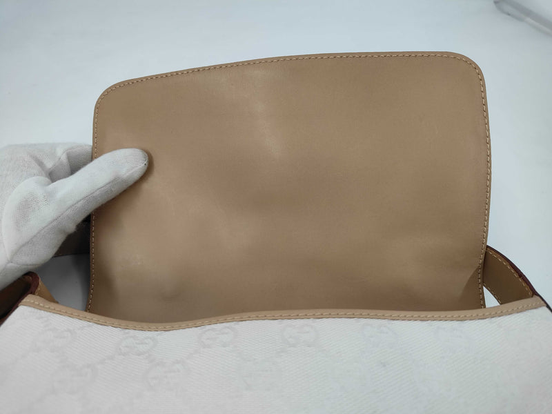 Gucci Jackie Flap Canvas And Leather Beige Bag