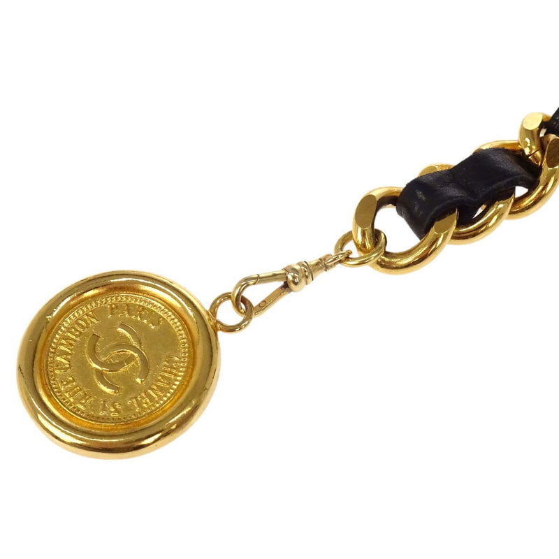 Chanel Cc Medallion Chain Belt Metal With Leather Gold Gold_plated