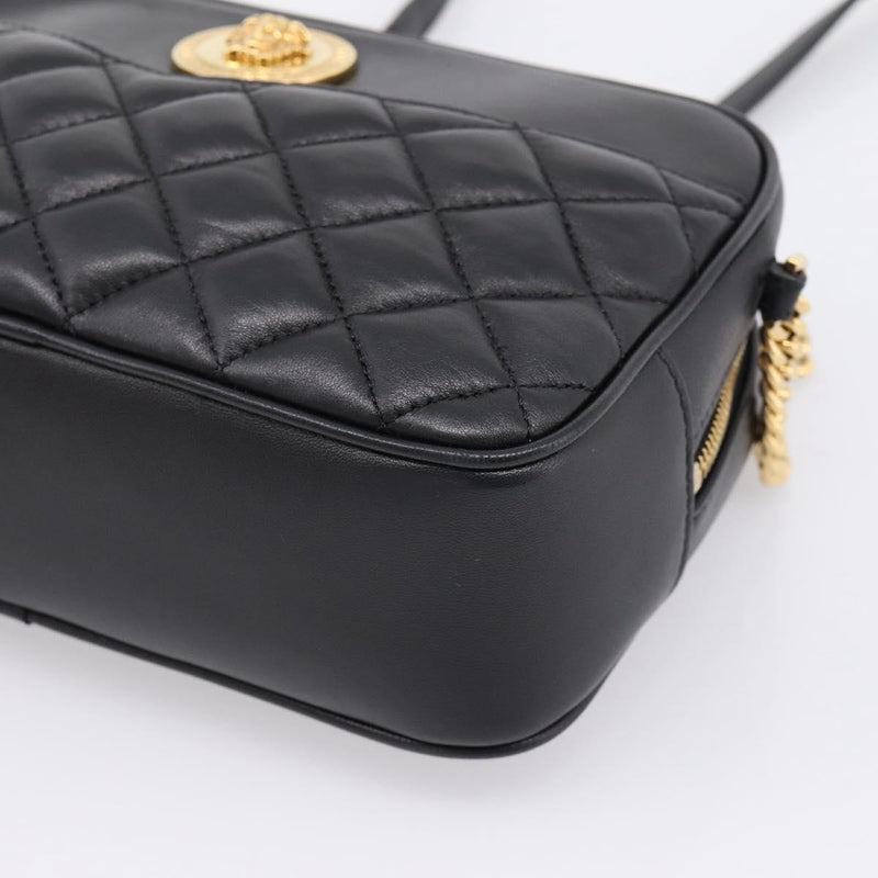 Versace Medusa Icon Front Slip Pocket Camera Quilted Leather Black Bag