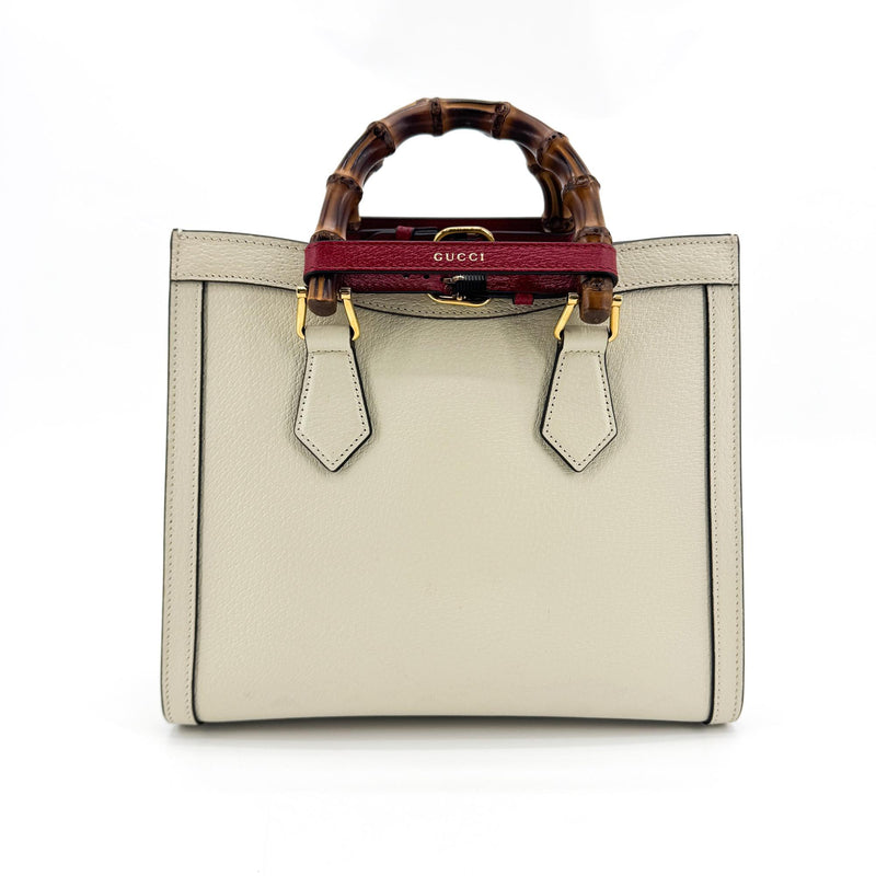 Gucci Diana Nm Bamboo Handle Leather White Bag