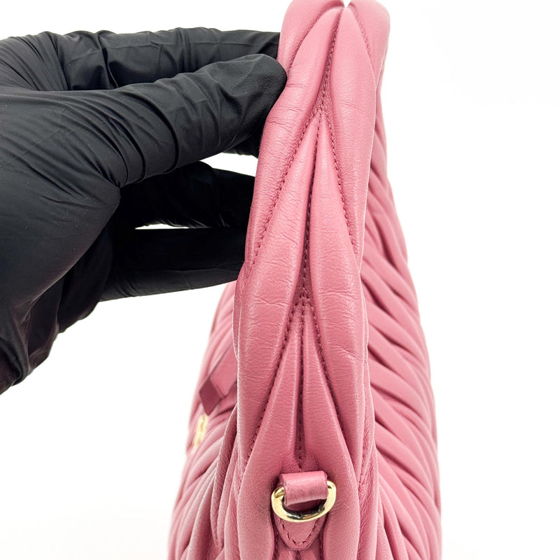 Miu Miu Wander Hobo Matelasse Satin Pink Leather