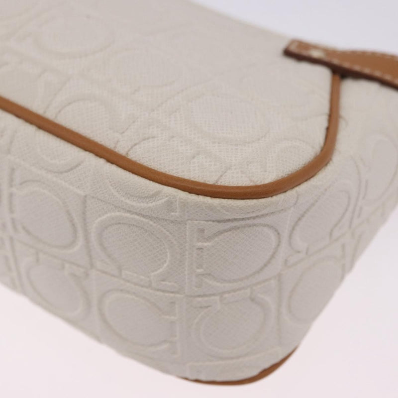 Salvatore Ferragamo Gancini Canvas And Leather White Bag