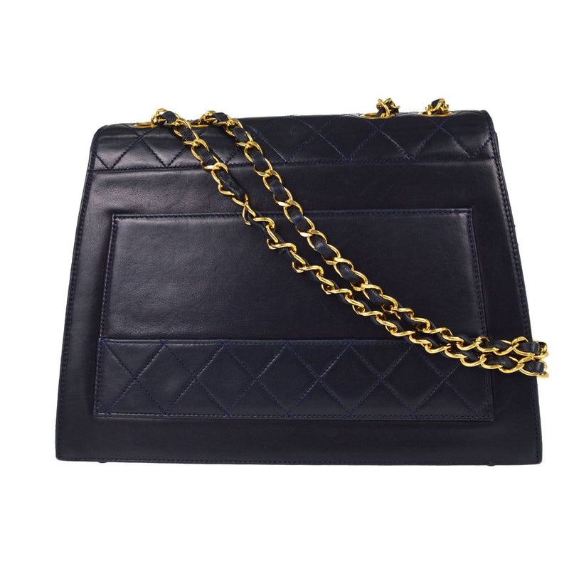 Chanel Vintage Trapezoid Cc Flap Leather Navy Bag