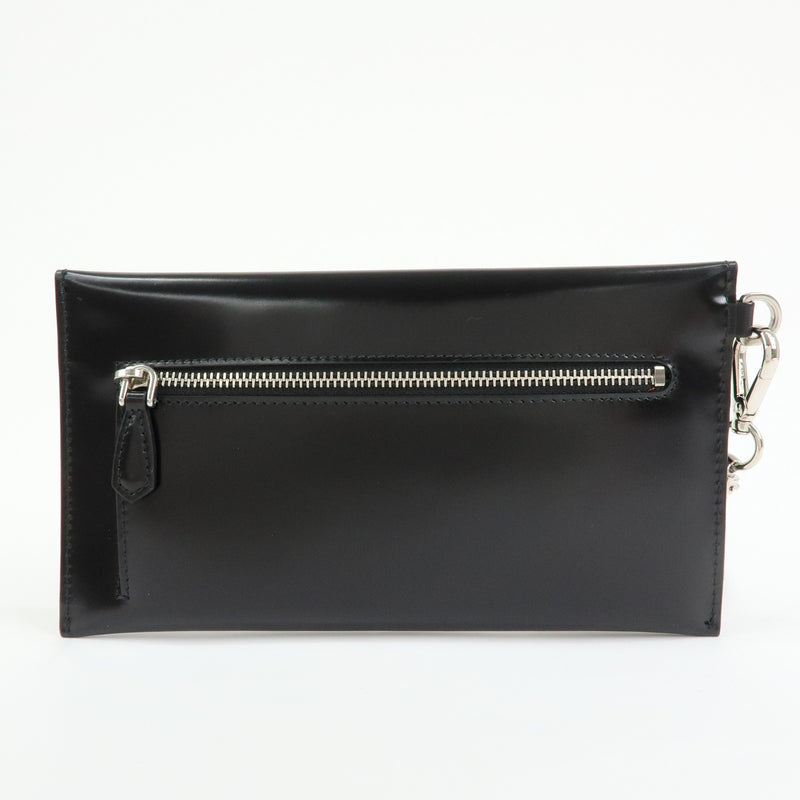 Prada Envelope Logo Clutch Spazzolato Leather Black