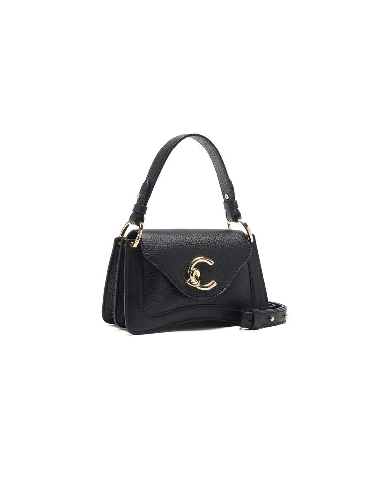 Coccinelle C-Me Mini Top Handle Bag — Black Grained Leather