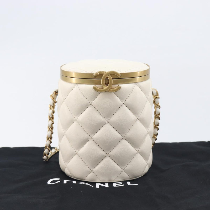 Chanel Crown Box Vanity Quilted Lambskin White Leather Bag