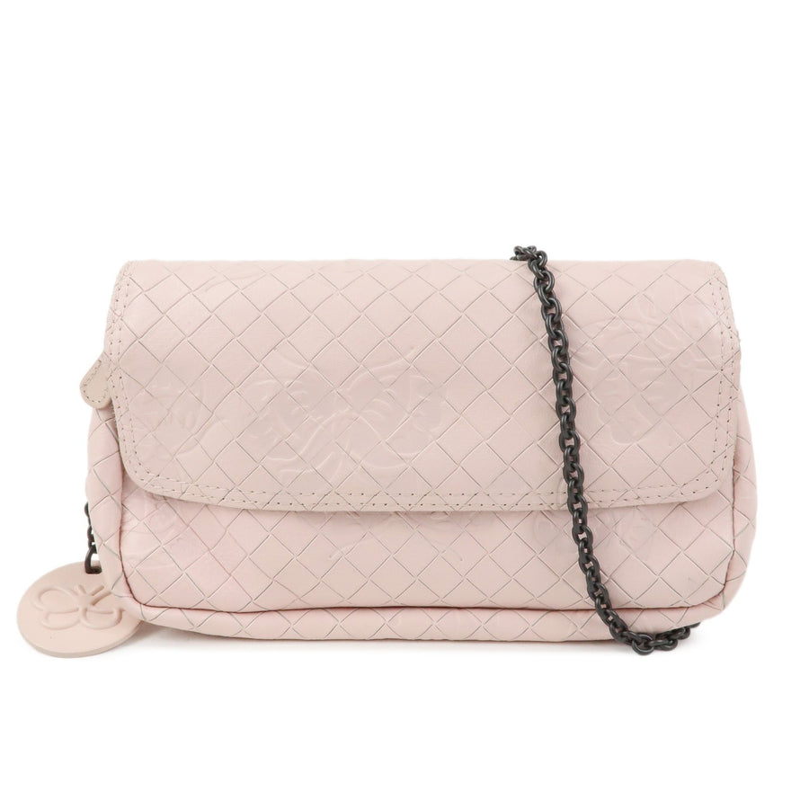 Bottega Veneta Expandable Chain Embossed Intrecciato Nappa Pink Leather Bag