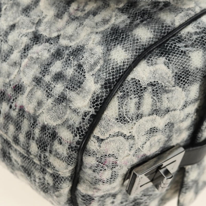 Chanel Vintage Camellia Flap Camera Quilted Tweed White Wool Bag