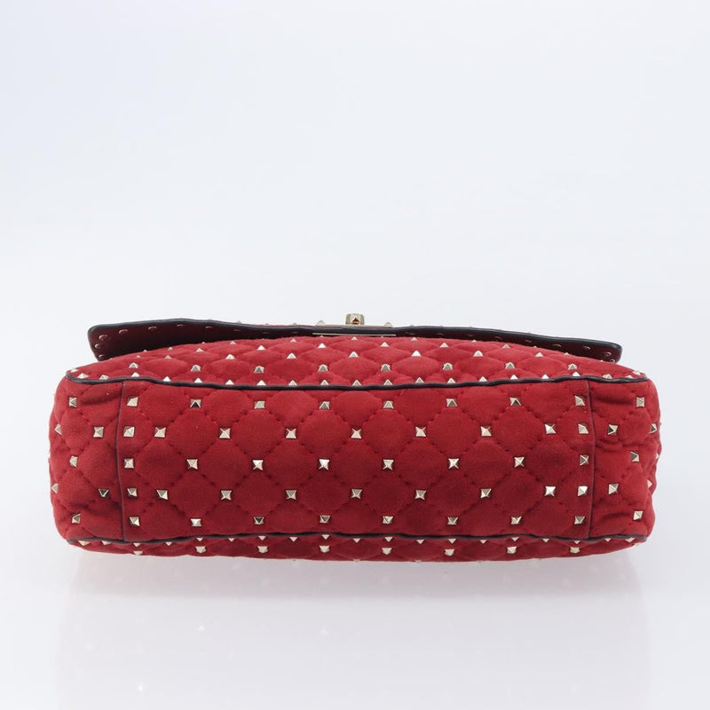 Valentino Garavani Rockstud Spike Flap Quilted Suede Red Bag