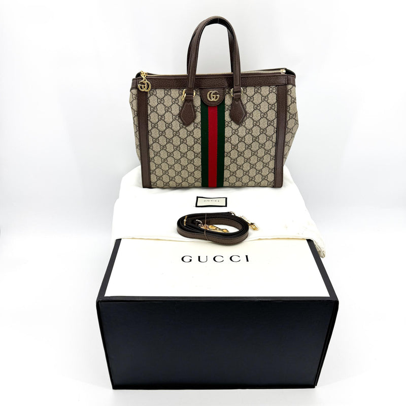 Gucci Ophidia Top Handle Gg Coated Canvas Brown Bag