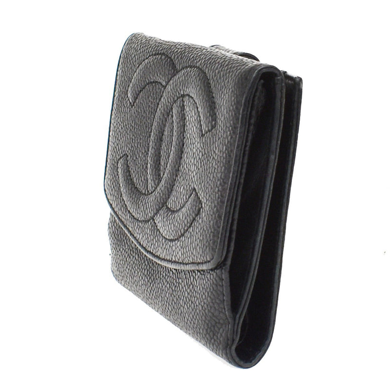 Chanel Vintage Timeless Bifold Caviar Black Leather Accessory