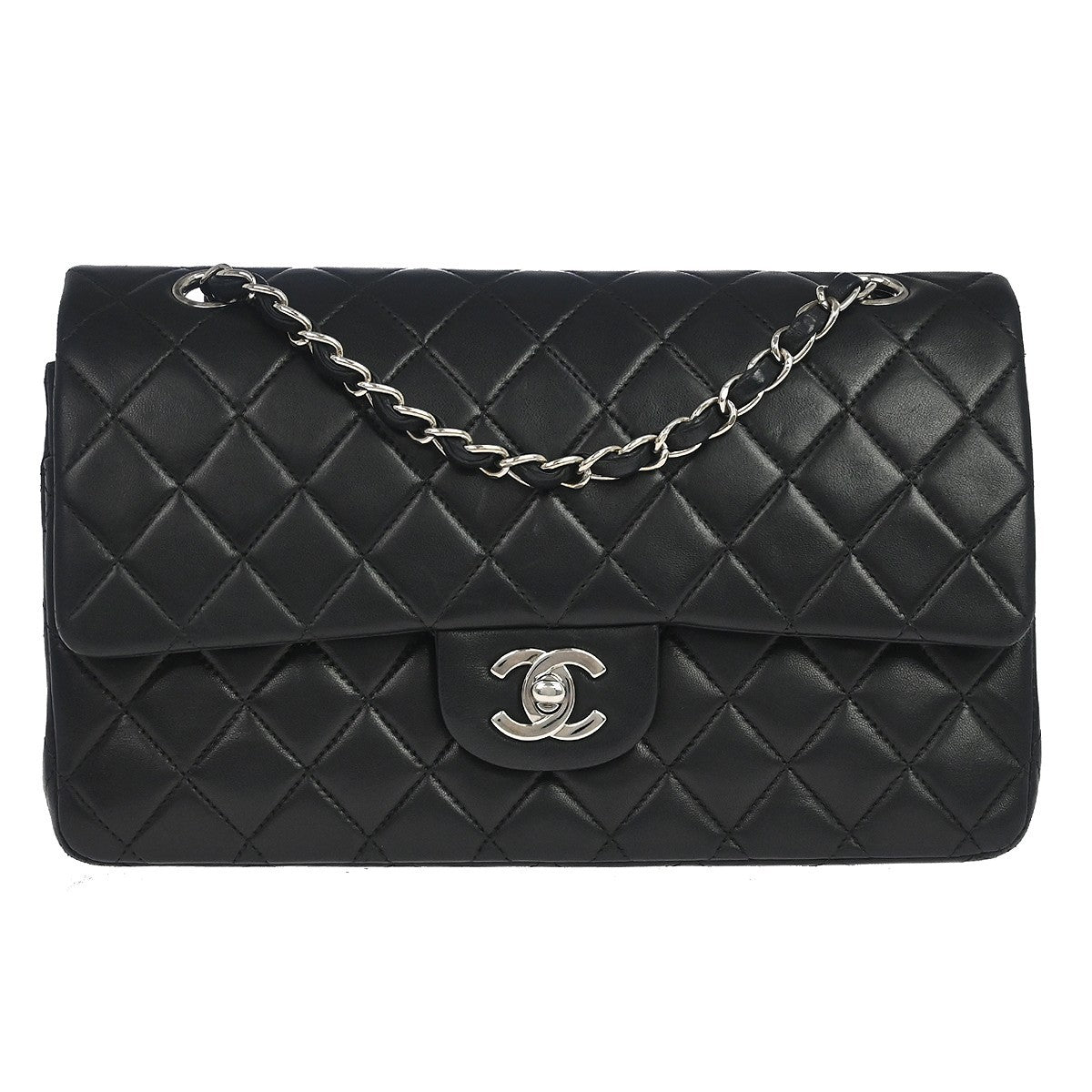 Chanel Classic Double Flap Quilted Lambskin Black Leather Bag