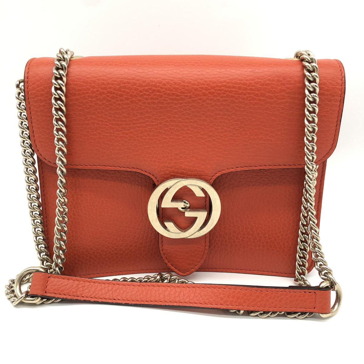 Gucci Interlocking Chain Leather Orange Bag
