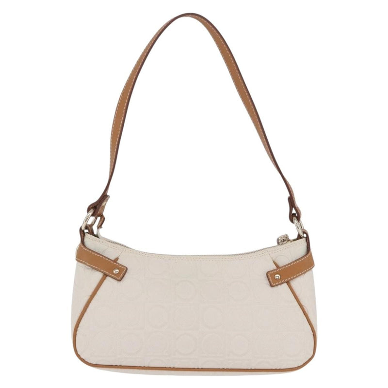 Salvatore Ferragamo Gancini Canvas And Leather White Bag